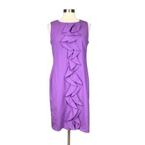 Doncaster Collection Womens Sleeveless Sheath Dress Purple Ruffle Front size 10
